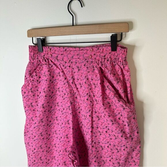 Pink Casual Capri Pants with Floral Print size Large Cotton - Picture 2 of 10